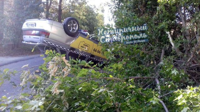 В Ставрополе такси врезалось в дерево и перевернулось В Ставрополе такси врезалось в дерево и перевернулось