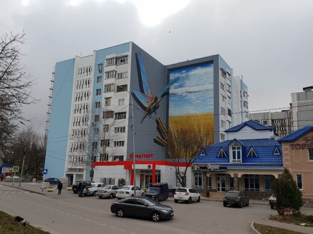 В Железноводске на фасаде многоэтажки появилась гигантская стрекоза В Железноводске на фасаде многоэтажки появилась гигантская стрекоза