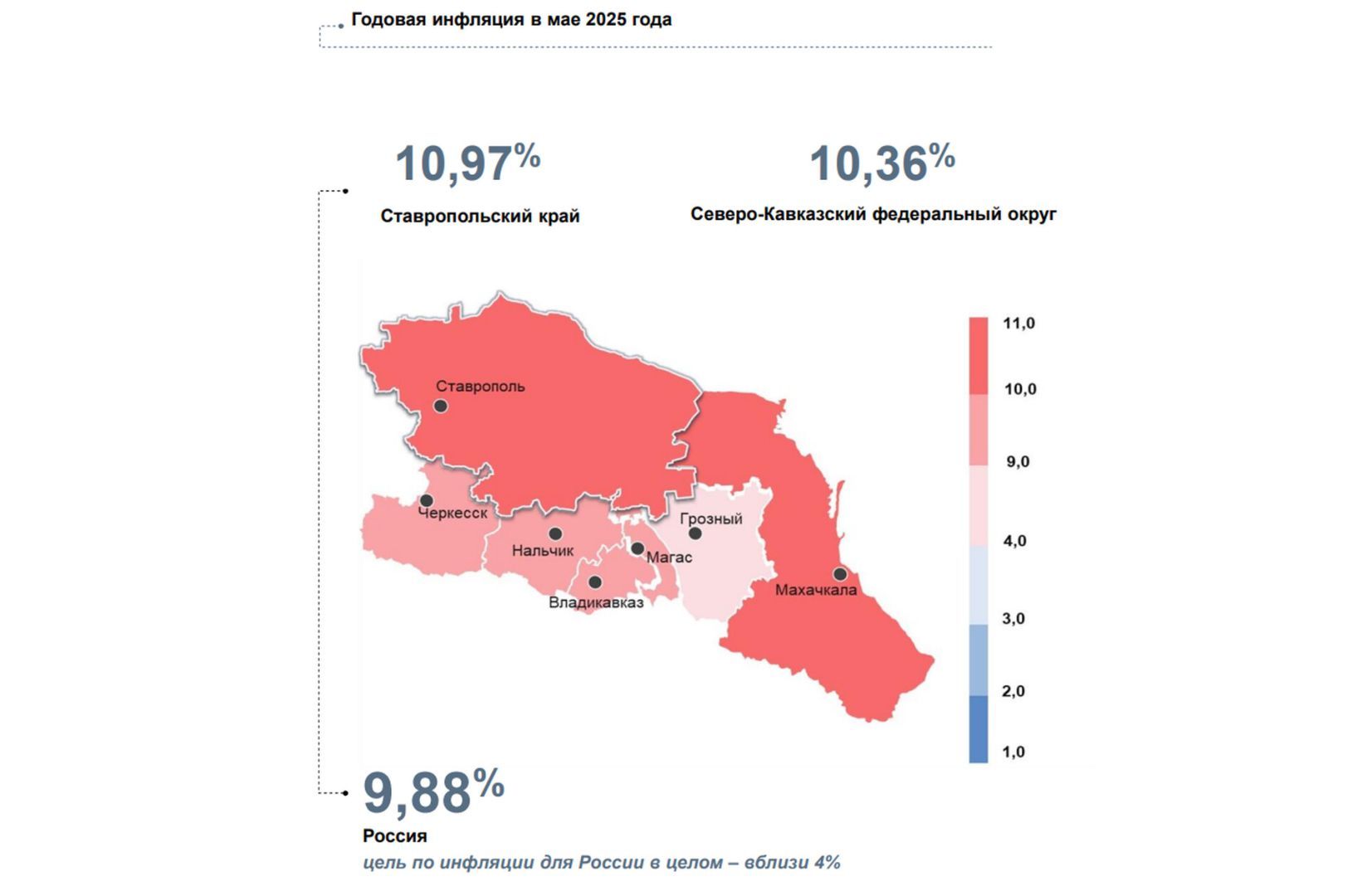 Инфляция на Ставрополье снизилась до 11% в мае