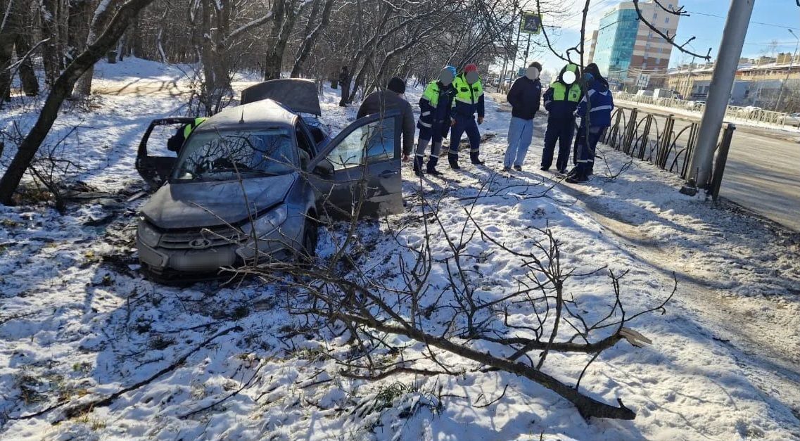В Ставрополе автомобиль съехал с дороги и врезался в дерево, пострадали два человека