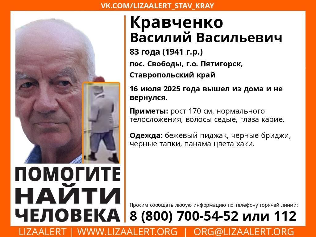 В Пятигорске пропал 83-летний мужчина
