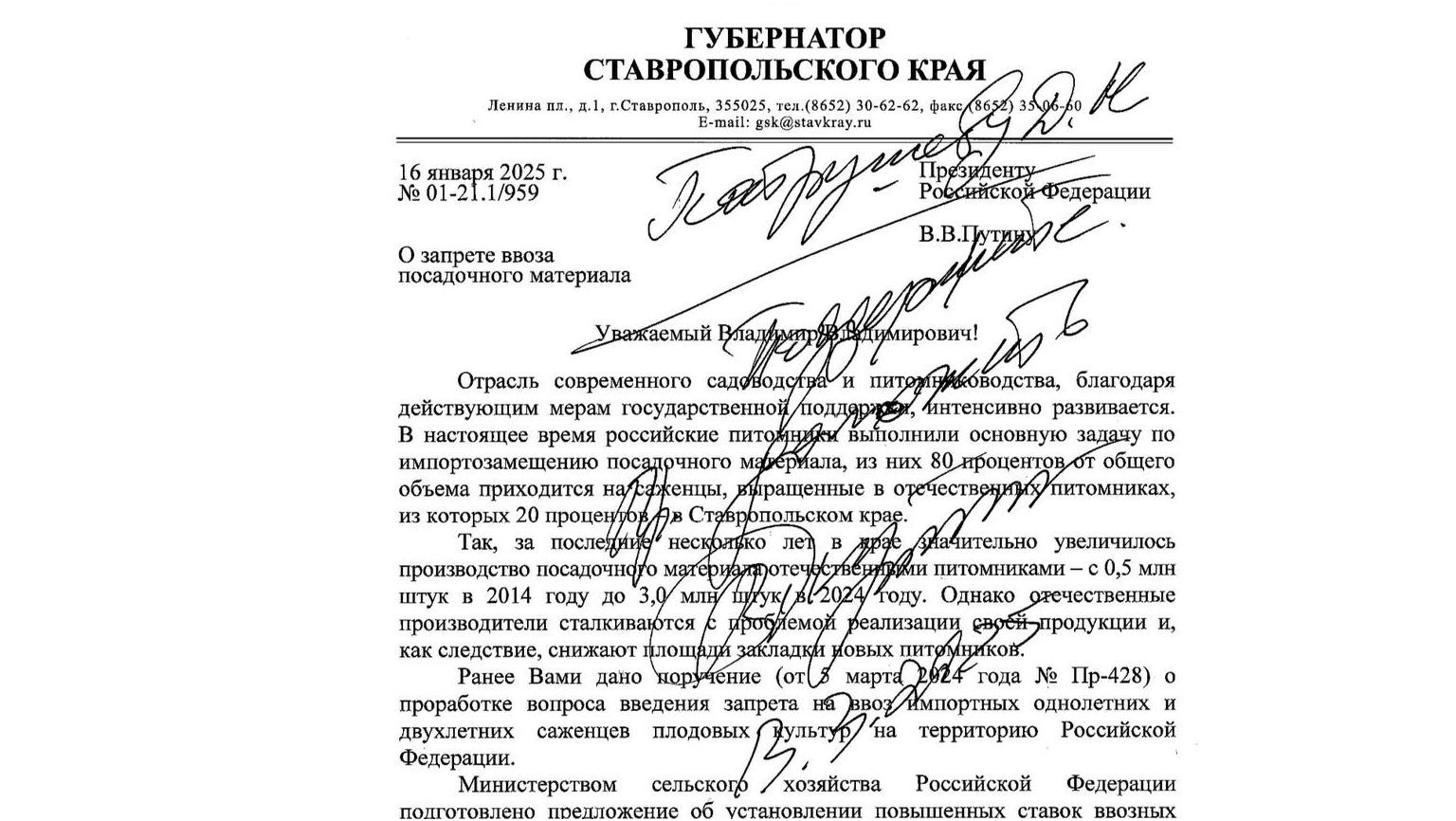 Путин поддержал запрет на ввоз в Россию зарубежных плодовых саженцев