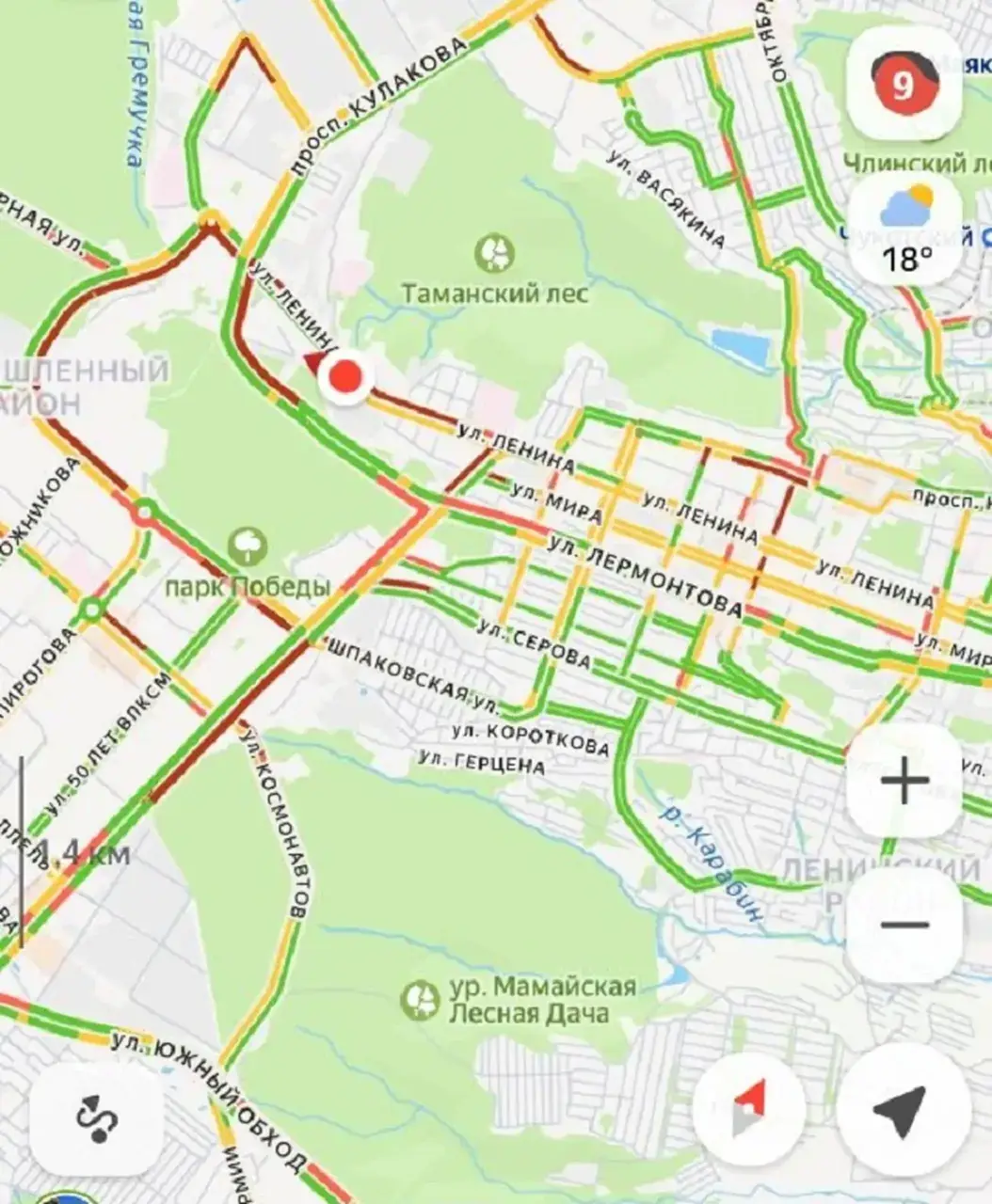 О перекрытом движении в районе Кулакова-Ленина сообщают жители Ставрополя